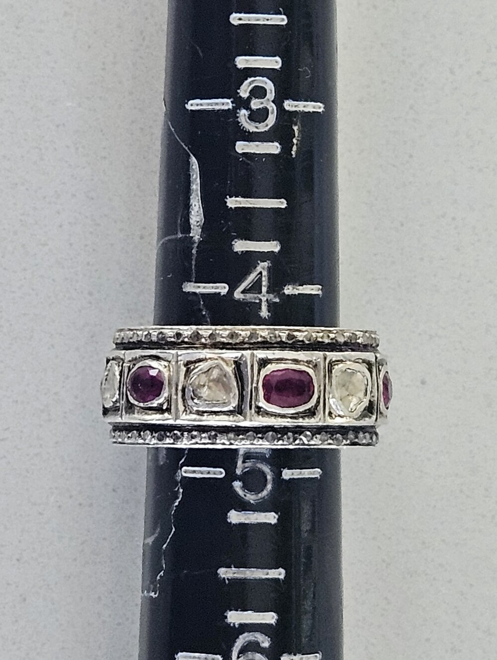 Vintage Modernist 9.7mm Natural Polki Diamond Ruby Statement Band Ring Ring - Picture 5 of 6